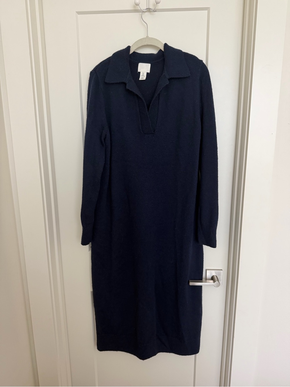 H&M Navy Long-Sleeve Collared Knit Dress